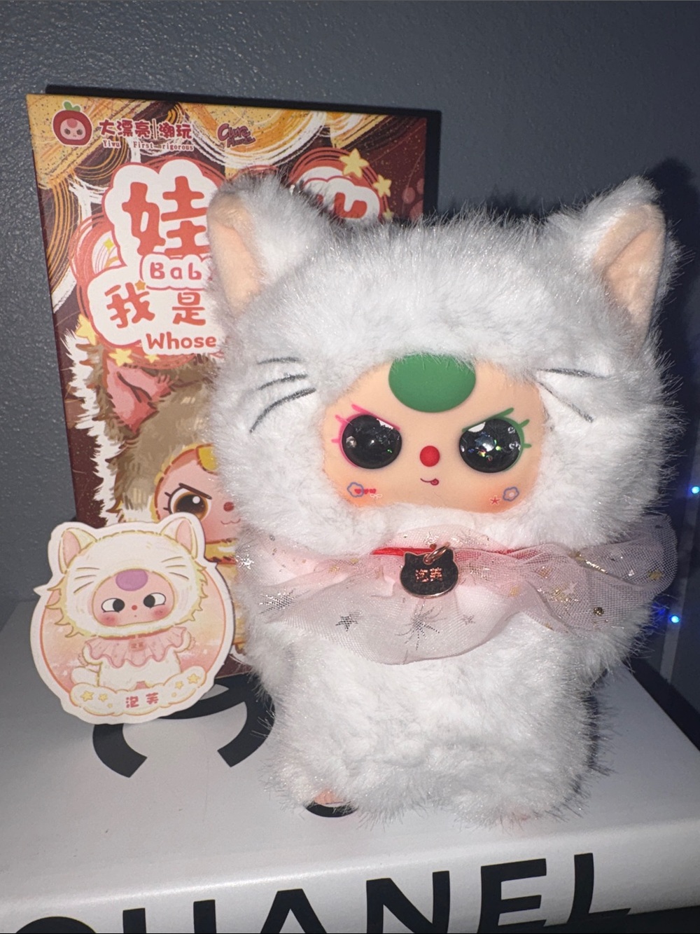 Baby three white cat . LED lights custom face.